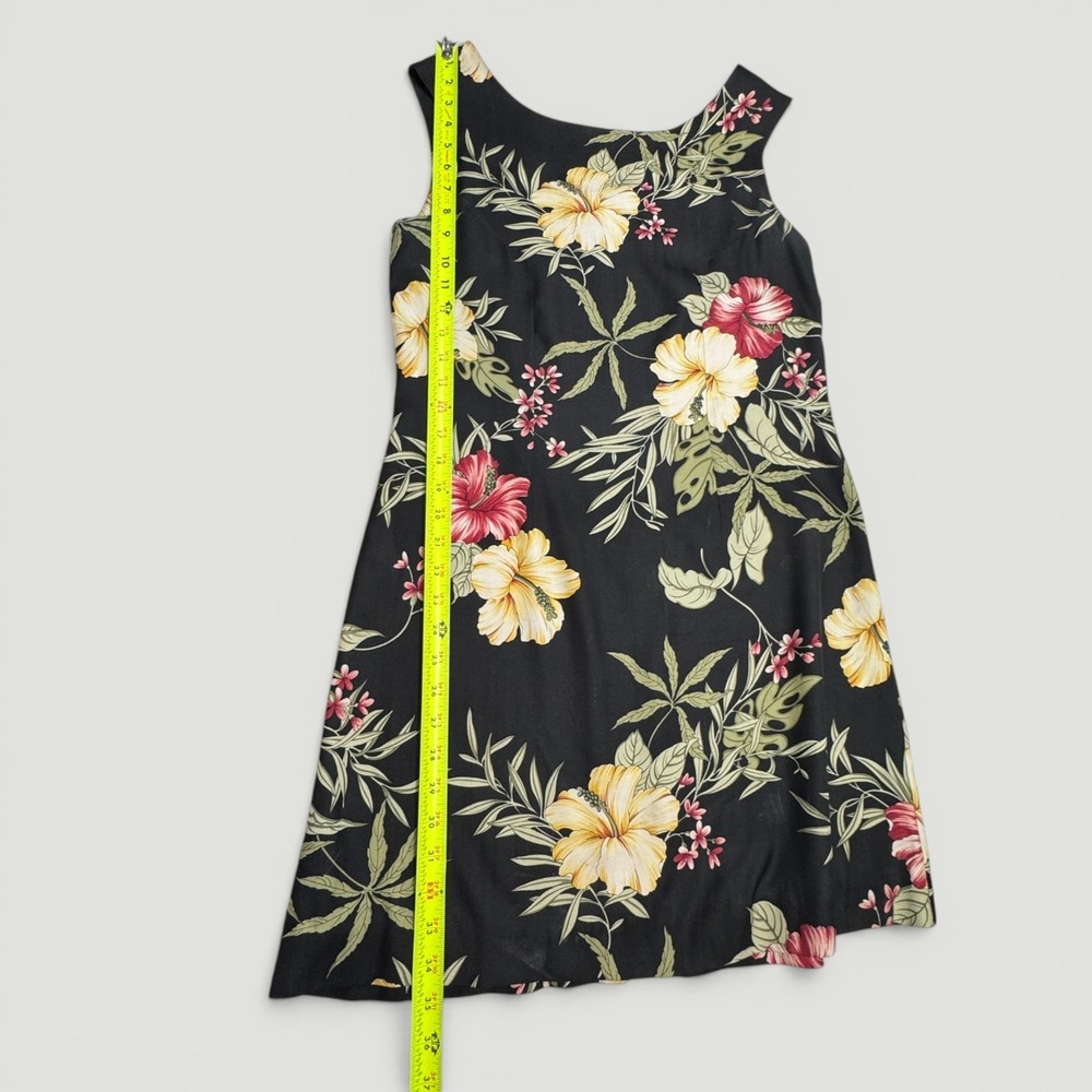Tommy Bahama Silk Shift Dress Womens 6 Black Tropical Hibiscus Floral Hawaiian - Picture 14 of 15